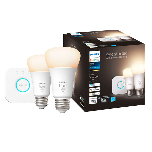 A19 Hue 10.5W White Dimmable Smart Wireless Lighting Starter Kit image 29191198343306